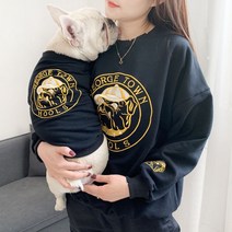 반려견 커플룩 견주 개플룩 댕플룩 강아지 불독 골드 맨투맨, 블랙색