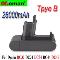 22.2 28000mAh (전용 b형) 리튬 이온 진공 배터리 DC35 DC45 DC31 DC34 DC44 DC31 용 휴대용 전동 공구 배터리, 03 Charger, 1개