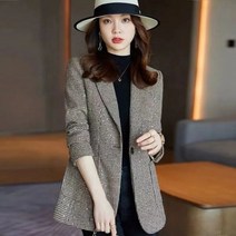 여성 체크 코트 자켓 하운드투스 블레이저 캐주얼