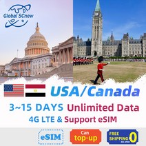 미국 캐나다 sim 카드 선불 1 ~ 15 일 지원 eSIM 무제한 데이터 4G 운영자 로밍 여행용, eSIM 10Day 20GB
