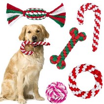 ADXCO 5 Pack Christmas Dog Rope Toys for Aggressive Chewable Theme Pet Chew Crutch and Bone Shape Sm
