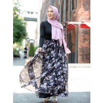 히잡 이슬람 무슬림 새로운 봄 여름 하이 웨이스트 롱 패턴 플라워 프린트 쉬폰 비치 맥시 스커트 의류 아바야 쉬폰 드레스 여성 39s