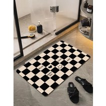 Disson 흡수성 발매트 원룸 화장실 주방 침대옆 현관 바닥 매트, 40-60cm, 라이트 럭셔리 체크 무늬-01