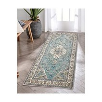 Lahome 페르시안 플로럴 메달리온 부분 러그 - 5 1 x 11 9cm(2 4 3인치) 복도 러너 주방 싱크 매트 터키산 인조 울 미끄럼 방지 세탁 가능한 로우 파일 카펫 실내, 2 x 4.3, 스카이/베이비 블루