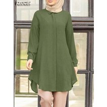봄 여성 옷 쉬폰 샤랄라 패션 이슬람 셔츠 ZANZEA 긴 솔리드 블라우스 Marocain Eid Mubarek Ramadan Turkey Tops Abaya