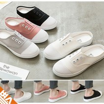 여성 캔버스 블로퍼 낮은굽 뮬 캔버스화 끈없는 슈즈