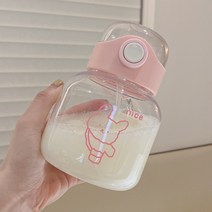 배불뚝이 플라스틱 컵 러블리 캐릭터 여름 빨대 컵 눈금 약필 그림 휴대용 바운드 뚜껑 물컵, BSQ516핑크(프린트), 700ML