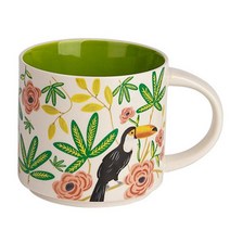 Caalio 사무실 및 가정용 세라믹 찻잔 커피 머그잔 손잡이가 달린 핸드 페인팅 빈티지 꽃 머그잔 식기 세척기 전자레인지 사용 가능 올리브 그린 - 447.9g(15.5온, Olive Green