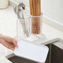 북유럽풍 스탠드형 물빠짐수저통 투명 2구 수저보관함