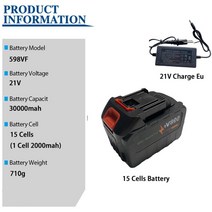 21v 충전식 리튬 배터리 30000mAh 자동차 세탁기 전기 톱 드릴 렌치 마키타 18V, 01 15CELL 1Charge