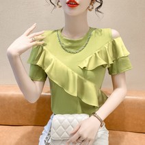 여자모던 오프숄더 반팔 티셔츠 코디 상의