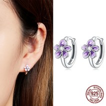 WOSTU 925 스털링 실버 패션 보라색 꽃 귀 버클 파인 지르콘 귀걸이 여성 기념일 쥬얼리 선물