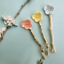 이천도자기 꽃잎 세라믹 티스푼 선물, 노랑