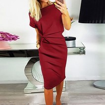 브랜드없음 롱원피스 무지 드레스 캐주얼 긴 폴리에스터 짧은 소매 종아리아래