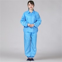 Ogfaour 여름작업복상의 제전분체복 화이트지퍼 쇼트 워크 가을 방진복 무진복 제전복 정전기 방지, 블루 세트_XL, 1개