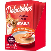 고양이영양제 Hartz Delectables 해산물 비함유 비스크 Lickable We Cat 성인 및 노령묘용 간식 치킨 치즈 1.4온스12팩, [03] 치킨 & 치즈, [01] 1.4온스(12개들이 팩)