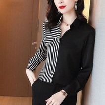 패션 프린트 스트라이프 스플라이스 긴 소매 오버사이즈 버튼 셔츠 신제품 캐주얼 상의 루즈하고 우아한 오레이디 블라우스 가을 상품