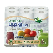 (특가행사) 헬로 내츄럴 퓨어 키친타올 100매 6롤x1팩, 1팩, 6롤