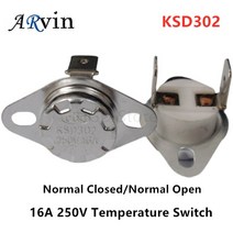 휴즈 휴주 바이메탈 온도 스위치 세라믹 조절기 KSD302 KSD301 16A 250V 40 300C 도 45C 100C 160C 135C 110C 50C 1 개, 02 45C, 01 Normal Closed
