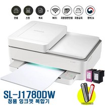 삼성무선복합기 SL-J1780DW 양면인쇄자동. 자동급지ADF . 복사. 스캔. 정부24. 와이파이 프린터기 가정용 사무용 잉크포함, 방향제1+정품잉크(흑백1+컬러1)