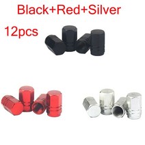 실버 자동차 타이어 밸브 스템 캡 널링 스타일 알루미늄 휠 에어 4 개, [25] Black-Red-Silver 12p