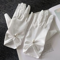 벙어리장갑 Bowknot 진주 레이스 새틴 장갑 여성 신부 웨딩 파티 자수 들어 갔어 패션 화이트 블랙, [01] 싱글 사이즈, [08] 4