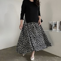 니트 쉬폰 배색 나염 레이어드 긴팔 롱 원피스 데일리 하객원피스