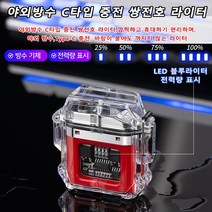 Type-C 충전식라이터 야외방수 고급 플라즈마 라이터 방풍 쌍전호/투명 탐색/야외 방수/LED 전력량 표시/과량 충전 방지, 레드*1개