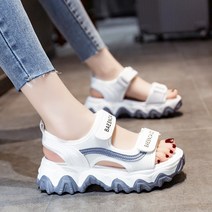 Enjoy 여성 통굽 웨지 벨크로 스포츠 편한 샌들 더로우 5cm