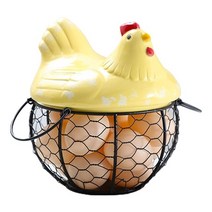 계란 홀더 철 치킨 모양 세라믹 암탉 장식 과일 보관 바구니 내구성, Yellow