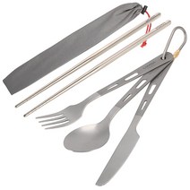 Lixada 티타늄 캠핑 수저 커트러리 세트, 포크 + 커터 + 숟가락 + 젓가락