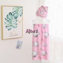[엔피니원] 산리오 캐릭터 목욕 샤워 로브 랩 가운 타월, 6. 핑크 비숑 강아지 로브 타올 75cm