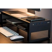 Vaydeer 2단 모니터 거치대 받침대 USB 메탈 스탠드, 서랍 이중 레이어 - 무선 충전 +