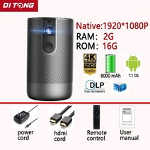 천장빔프로젝터 업소용 미니 빔프로젝터 스마트 DLP 무선 프로젝터 1080P 2.4G 5G 풀 HD 안드로이드 (2G + 32G 16G) 비디오 지원 4K 3D 게임, CHINA_1920X1080 16G | EU 플러그