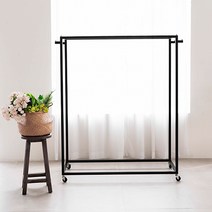 지엔디스플레이 주문제작 의류매장 사각 양면 이동식2단행거 드레스룸 인테리어 대형 고급 디자인헹거 스탠드옷걸이 행거, 02. 검정반광