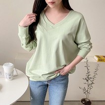 여자 브이넥 기본핏 4컬러 긴팔 티셔츠