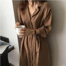 자체브렌드 여성루즈핏 솔리드카라 셔츠 롱 원피스 데일리룩