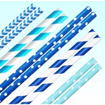 빌리에코 블루혼합 종이빨대 100개 친환경빨대 5가지 다지인, 1개