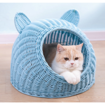 세나개 고양이 수공예 친환경 라탄하우스 귀여운 숨숨집, 옐로