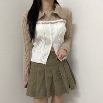 VANANA2 여성 페미닌 힙 유니크 배색 꽈배기 니트 투웨이 집업 3color