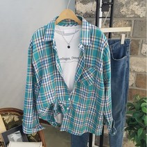 상상그이상 여성용 박시 체크남방 루즈핏 예쁜 색상의 체크 파스텔 색상 캐주얼셔츠 간절기 아우터 코디하기 쉬운 가성비 좋은 꾸안꾸룩 데일리남방