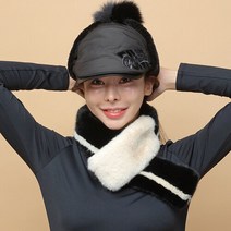 포근한 여성 밍크 에코퍼 골프 넥워머 배색 스트라이프 방한 머플러, 핑크
