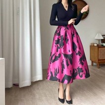 엘린무드 가우디 자가드 벌룬 공주 밴딩 밴딩 A라인 플레어 훌 롱 공주 여신 연말 파티 유니크 핫핑크 스커트 3COLOR