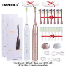 CANTOUR-CD-5168 음파 전동 칫솔 충전식 IPX8 방수 15 모드 USB 충전기 교체 헤드 세트, 5168BJ