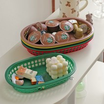 레트로 플라스틱바스켓 스낵 바스켓 귤 과일 간식 빵 푸드 컬러 바구니 매쉬, 소, 옐로우