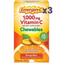 Emergen-C 씹어먹는 비타민C 타블렛 40정 x3팩 총120정 Chewable Vitamin C 1000mg