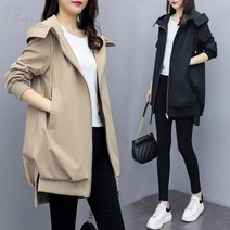 자칠 여성 봄 가을 후드 긴팔 캐주얼 지퍼집업 하프기장 루즈핏 바람막이 자켓 점퍼