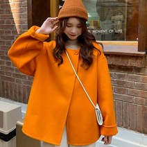 여성 겨울 후드 오렌지 원버튼 자켓 재킷