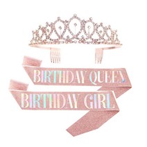 생일어깨띠 왕관 2종세트 블랙레이스, 로즈골드오로라걸퀸+왕관 2종