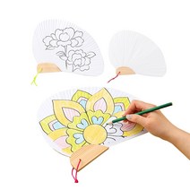 민화샵 DIY 색칠놀이 조개 부채 만들기, 모란품은닭